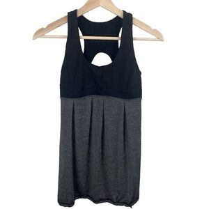 Lululemon sz 6 Grey Black Tank Top Drawstring Waist Built in Bra Keyhole Back
